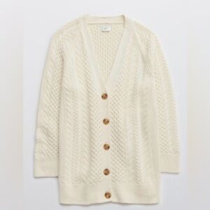 Aerie Cream Cable Knit Long Oversized Button-Up Cardigan